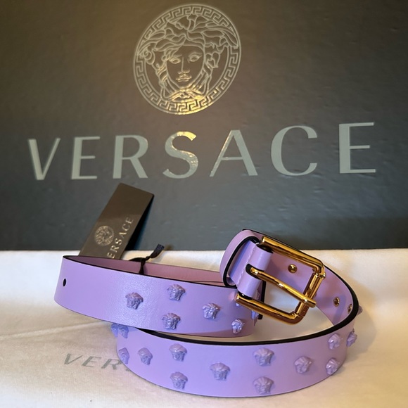 Versace Medusa Studded lilac leather belt NEW (AUTHENTIC) - Picture 3 of 16
